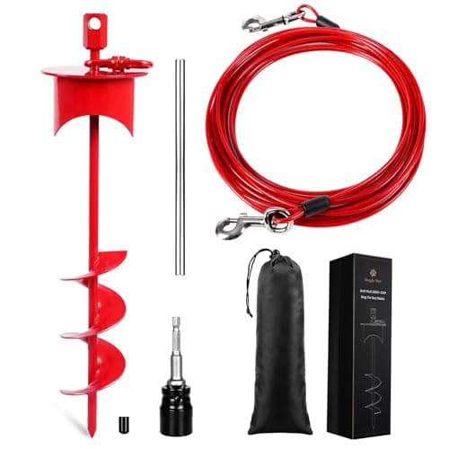 Image of Snagle Paw Dog Tie Out Cable & Stake with Lock Cap, 6M Heavy Duty Rust Proof Cable, 360° Swivel Dog Yard Leash & Stake Up to 220 lbs - Ground Anchor for Yard, Beach, Camping & Outdoor Use
