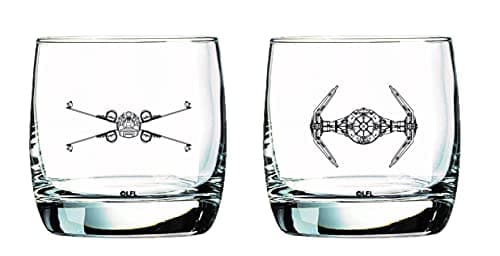 Image of Star Wars Glass Set - X-Wing & TIE Fighter - Collectible Gift Set of 2 Glasses - 10 oz Capacity - Classic Design - Heavy Base