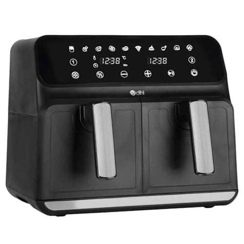 Image of Dihl 8L Double Air Fryer - Black, 2 x 4L Independent Baskets, Dual Zone, Family Size Healthy Oil-free Air Fryer with 10 Pre-sets & Digital LED Display, 1700W