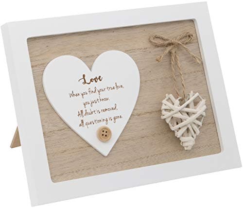 Image of Free Standing Plaque with a Woven Heart Sentiment Gift - Love