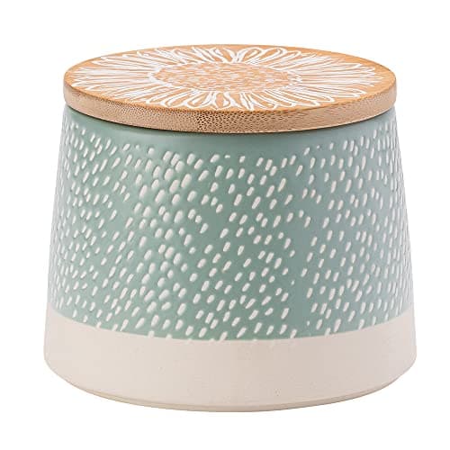 Image of English Tableware Company Artisan Flower Blue Canister with Bamboo Lid 11cm x 10cm