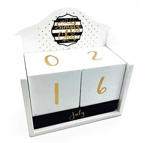 Image of ukgiftstoreonline Vintage Style Perpetual Wooden Block Calendar Simply Chic