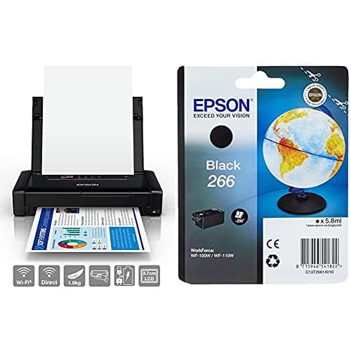 Image of Epson WorkForce WF-110W Portable A4 Inkjet Printer + Ink Cartridge, Black