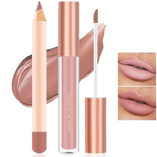 Image of Matte Nude Lip Liner and Lipstick Makeup Set, Matte Liquid Lipstick/Nude Lip Stain High Pigment & Lipliner Pencil for Women, Smooth Lip Makeup (01)