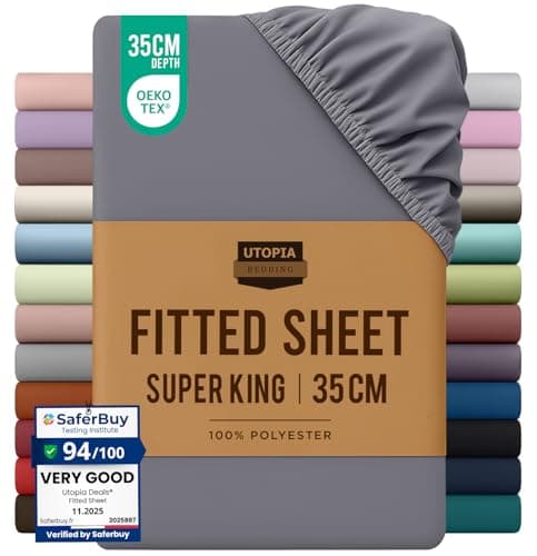 Image of Utopia Bedding Fitted Sheet Super King, Grey - Deep Pocket 14 inch (35 cm) - Easy Care - OEKO-TEX Certified - Soft Brushed Microfibre Fabric - Shrinkage and Fade Resistant - Bottom Sheet