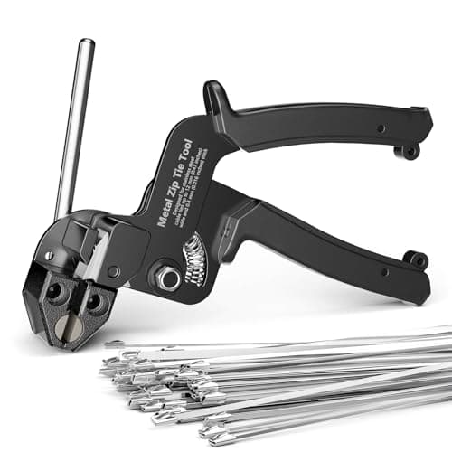 Image of LEENUE Metal Zip Tie Tool with 100 PCS 11.8 Inch 304 Stainless Steel Zip Ties, Heavy Duty Zip Tie Cutter and Tighter, for Chain Link Fence Ties and Exhasust Pipes, Black