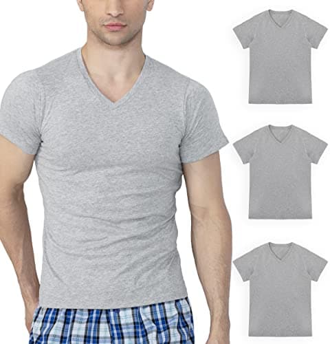 Image of V-Neck Shirts for Men Adult, Breathable Cotton Men’s T-Shirts, Mens T Shirt for Everyday Use, Soft & Loose-Fitting V-Neck T Shirt, Large, Grey