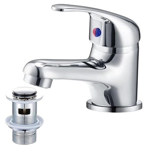 Image of WasserRhythm Bathroom Sink Taps with Pop up Waste Mono Basin Taps Single Lever Chrome Hot and Cold Mixer Tap