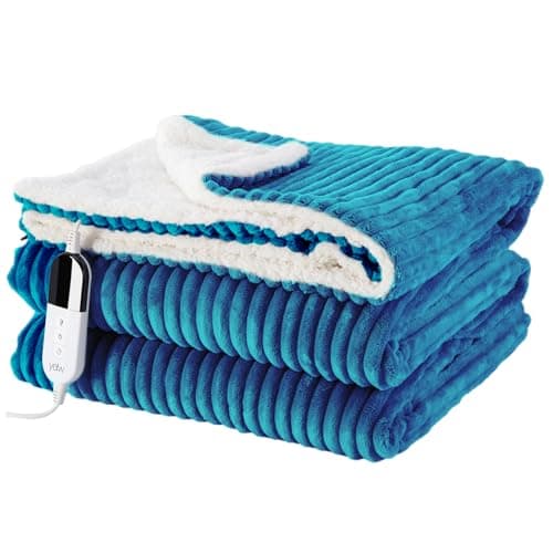 Image of YDW Electric Heated Throw Blanket - 180x200cm Stripe Flannel Electric Overblanket for Sofa Bed Office Use, 6 Heat Levels&10 Time Settings, Machine Washable, Teal, Double