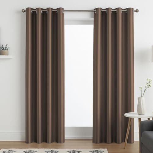 Image of John Aird Luxury Faux Silk Fully Lined Eyelet Curtains (Mocha, 229cm Width x 229cm Drop (90"x 90")