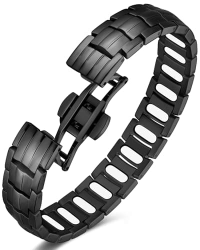 Image of Jeracol Magnetic Bracelets Men,Stainless Steel 5X Super Effective Magnets bracelet (5,000 Gauss Each) — Upgrade Butterfly Clasp & Jewelry Gift Box(Black)