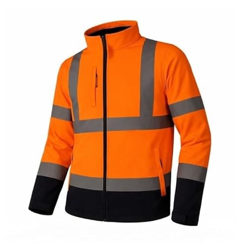 Image of GM WORKWEAR Hi Vis Soft Shell Jacket – Premium Reflective High Visibility Safety Workwear, Lightweight Breathable Security Jacket with Pockets, S–3XL