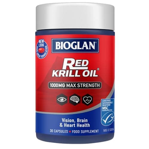 Image of Bioglan Red Krill Oil Max Strength 1000 mg high in Omega-3 Fish Oil, EPA & DHA Help to Support Your Heart, Eye and Brain Health, One Month Supply – 30 Count