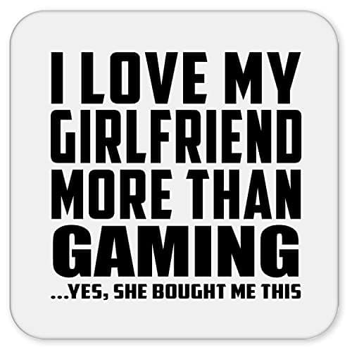 Image of Designsify Gifts, I Love My Girlfriend More Than Gaming, Drink Coaster Mat Wipe-Clean Non-Slip Non-Skid Cork Back - for Birthday Anniversary Christmas Mothers Day Fathers Day Party, to Men Women Him