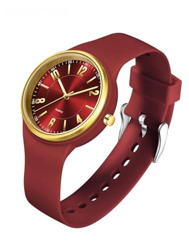 Image of GBB Women's Quartz Watch Soft Silicone Strap Ladies Watches Analog Quartz Watches with Luminous Easy-Read Dial Fashion Wrist Watch for Students Women Men Unisex (Red)