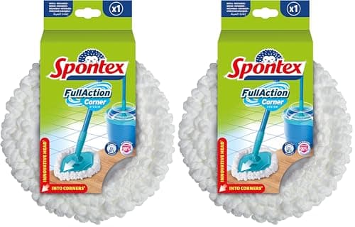 Image of Spontex Full Action Corner System Spin Mop Head Refill | Reaches Tight Corners | Easy 360° Wringing & Rinsing System | Cleans Laminate, Wood & Tile Flooring (Pack of 2)
