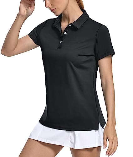 Image of KEFITEVD Ladies Polo Shirts Lightweight Short Sleeve Tennis Top Quick Dry Sun Protection Sports Polo Shirt,Black,L
