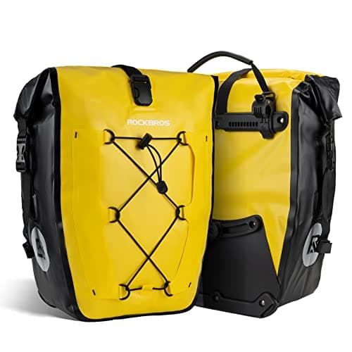 Image of ROCKBROS Bike Pannier Bag 25L-32L 100% Waterproof Rear Rack Bicycle Bag for Rear Carrier Bike Handbag for Cycling Touring Travelling Yellow 2PCS