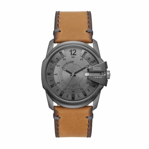 Image of Diesel Watch for Men Master Chief, Three Hand Movement, 43 mm Gunmetal Stainless Steel Case with a Leather Strap, DZ1964