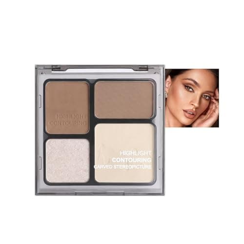 Image of Contour Palette, 4 Shades Highlight & Contour Face Bronzer Sculpting Powder Palette, Smooth Blendable Long-Lasting & Smudge-Proof Shimmering Matte Highlighter Face Makeup Palettes