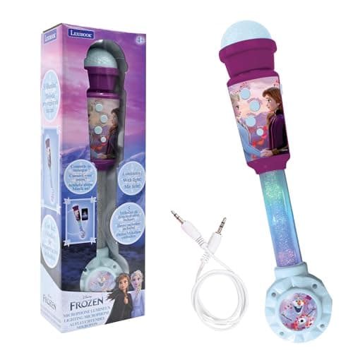 Image of LEXIBOOK, Frozen, Lighting Microphone for children, musical toy game, built-in speaker, light effects, Aux-in cable plug, purple/blue, MIC90FZLXB
