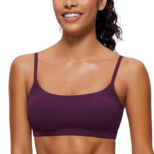 Image of CRZ YOGA Butterluxe Women's Adjustable Straps Sports Bra Padded Scoop Neck Yoga Bras Wireless Workout Crop Top Deep Purple 12