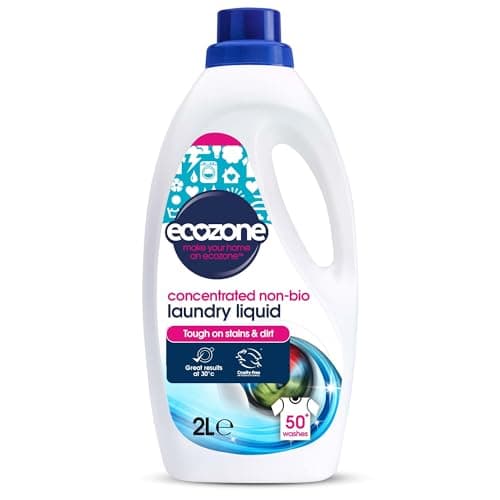 Image of EcoZone Ultra Concentrated Laundry Liquid, Non Bio Detergent, Washing Machine Clothing Stain Removal & Cleaning Solution, Natural Vegan & Non Toxic, Eco Friendly, Gentle on Skin, 50 washes (2L)