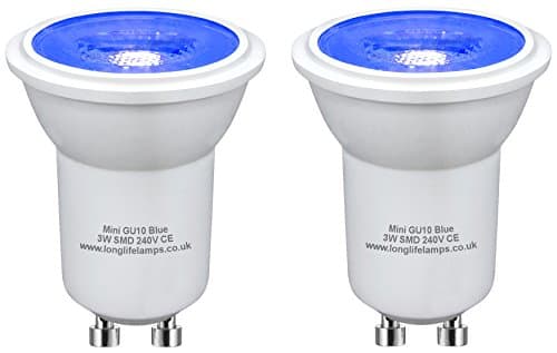 Image of Long Life Lamp Company 2 x 3w LED Mini GU10 Light Bulb Blue 35mm MRGU10 Replacement