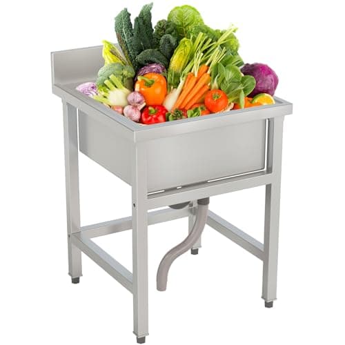Image of DKIEI Commercial Restaurant Sink, Stainless Steel Restaurant Kitchen Sink with Drain & Backsplash, Single Bowl Catering Sink for Restaurant Kitchen Garage Bar, 60x60x80cm(No Tap)