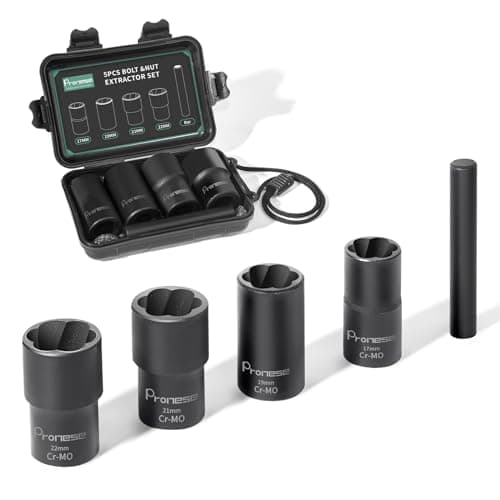 Image of Pronese 1/2" Drive Twist Socket Set Wheel Nut Remover,Locking Wheel nut Removal Tool to Remover Damaged Rusted Lug Nut,Big Bolt Extractor Set 5Pcs 17mm,19mm,21mm,22mm Socket with 1PCS Bar