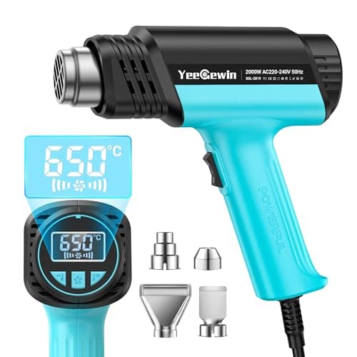 Image of Yeegewin 2000W Heat Gun with Digital Display, 50-650℃ Variable Temp Hot Air Gun with Overload Protection, Power-On Memory, ℃-℉ Conversion and 4 Nozzles for Heat Shrinking, PVC Pipe Bending