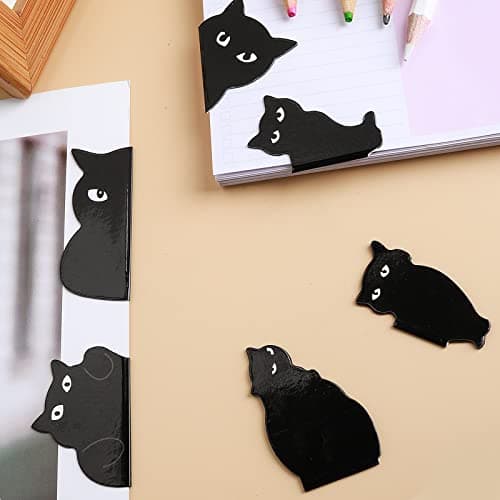 Image of Mabor 6pcs Magnetic Bookmarks, Black Cat Bookmark Black Cute Cat Designs, Lucky Lightweight and Easy to Use, Strong Hold, Perfect Gifts for Book Lovers