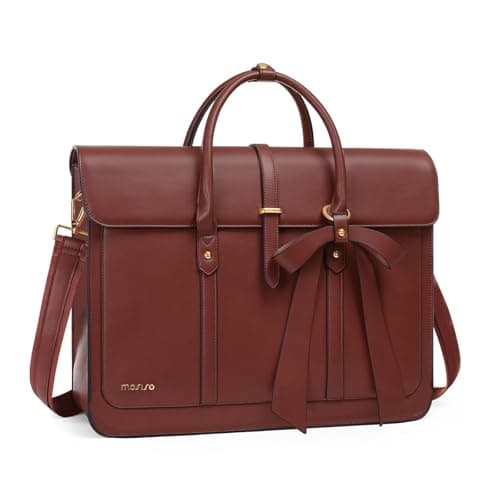 Image of MOSISO Laptop Bag for Women, 13-14 inch PU Leather Laptop Shoulder Bag Convertible Backpack, 13.3 inch Messenger Bag Casual Handbag Work Briefcase Travel Computer Bag with Bowknot, Brown
