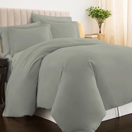 Image of Pizuna 100% Cotton Double Duvet Cover Set Silver, 400 Thread Count Long Staple Cotton Duvet Cover 200x200cm, Sateen Weave Quilt Cover with Button Closure (Double Duvet Cover Cotton)
