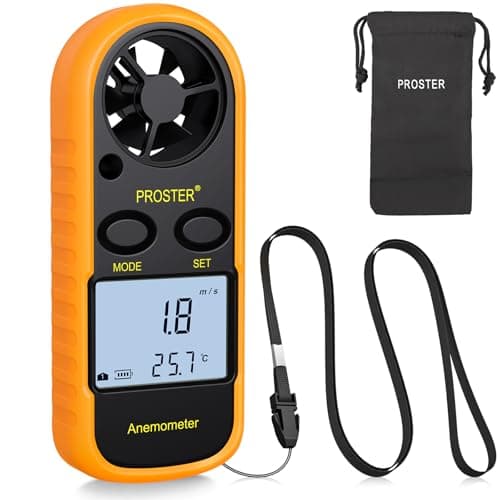 Image of Proster Anemometer - Handheld Wind Speed Meter with Backlight LCD Wind Gauge Wind Air Flow Velocity Measure Speed and Temperature for RC Drones Windsurfing Kite Flying Sailing with Storage Bag