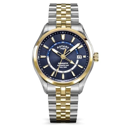 Image of Rotary Men's Seamatic 100 GMT 100M Water Resistance Silver & Gold Plated Stainless Steel Bracelet Watch