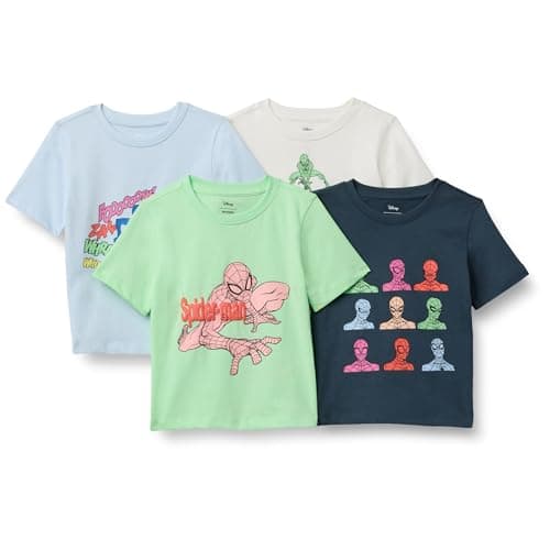 Image of Amazon Essentials Boys' Short-Sleeve T-Shirts, Pack of 4, Spiderman, 11-12 Years