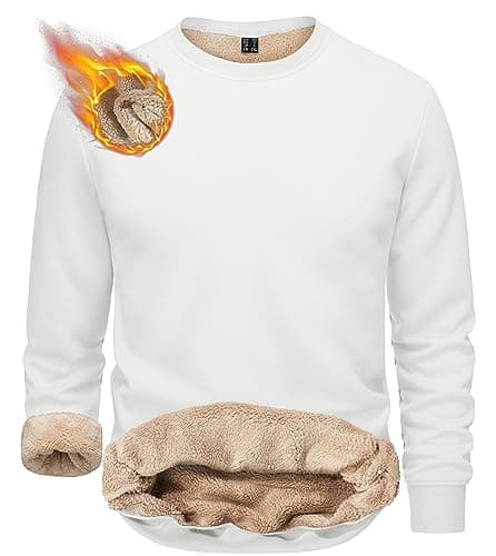 Image of TACVASEN Warm Sweatshirt Men Sherpa Lined Fleece Sweatshirts Pullover Tops Work Jumper Long Sleeve Sweaters White,XXL
