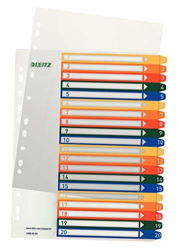 Image of Leitz 1-20 Index, A4, PC Printable, Heavy Duty Plastic, Extra Wide, White/Multi-Coloured, 12960000
