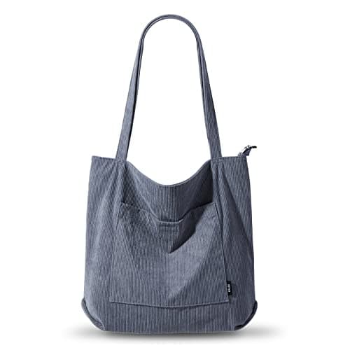 Image of KALIDI Corduroy Tote Bag with Zipper Waterproof Cord Tote Bag for Women with Pockets Compartments Large Capacity Shoulder Bags Handbags for School Work Shopping Travel Daily Use,Grey