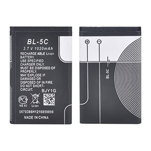 Image of PowerTrust 2Pcs BL-5C Battery for Nokia 1100, 1110, 1200, 1208,1209,1280, 1600, 2600, 2700, 3100, 3110, 3120, 3555, 3650, 6230i, n70, n72