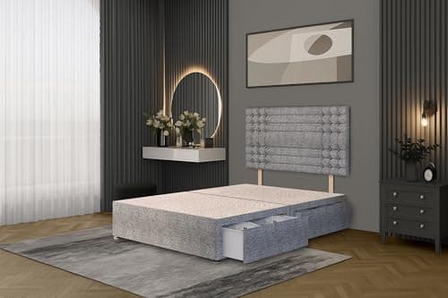 Image of Bed Centre Tweed Gray Flexby Divan Bed Base - Headboard And Storage Drawer (Single, Small Double, Double, King and Super King Size (Super King, Divan Base with 4 Drawer With Headboard)