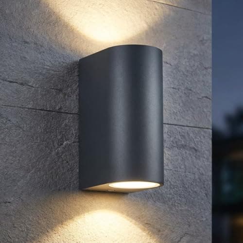 Image of LASIDE Outdoor Wall Lights, Anthracite Grey GU10 Up Down Outside Wall Lights Electric, IP44 Waterproof Aluminium Garden Wall Light Mains Powered for Patio, Terrace, Garden, Balcony, Porch, Garage