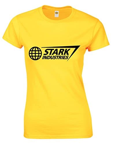 Image of Crown Designs Stark Industries Super Hero Movie & Comic Book Fan Gift for Women & Teenagers Fitted T-Shirts Tops - Yellow/S - 6/8