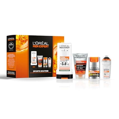 Image of L'Oréal Men Expert, Sports Routine Men Gift Set, 4-Step Routine to Cleanse & Protect After Exercise, with SPF15 Moisturiser, Face Wash, Cooling Shower Gel & Deodorant