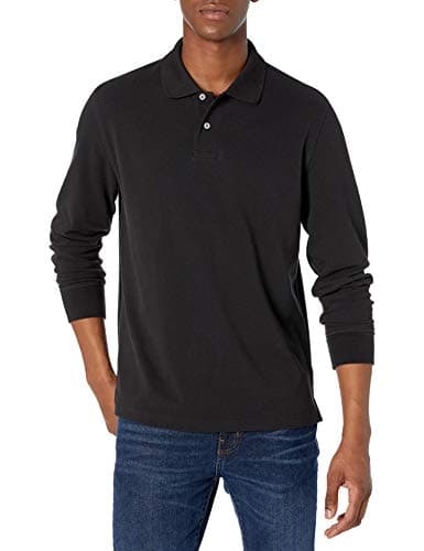 Image of Amazon Essentials Men's Regular-Fit Long-Sleeve Pique Polo, Black, M
