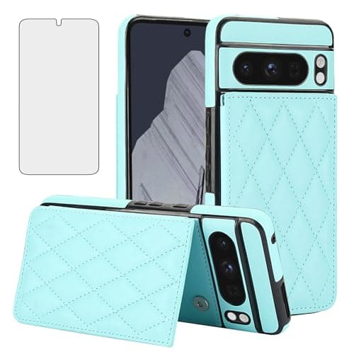 Image of Asuwish Phone Case for Google Pixel 8 Pro 5G Wallet Cover with Tempered Glass Screen Protector and RFID Credit Flip Card Holder Rugged Stand Cell Accessories Pixel8Pro Pixel8 XL Eight 8Pro Mint Green