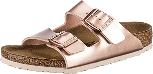 Image of Birkenstock Arizona Kids, Birko Flor Slippers, Brown (Electric Metallic Copper Electric Metallic Copper), 2.5 UK