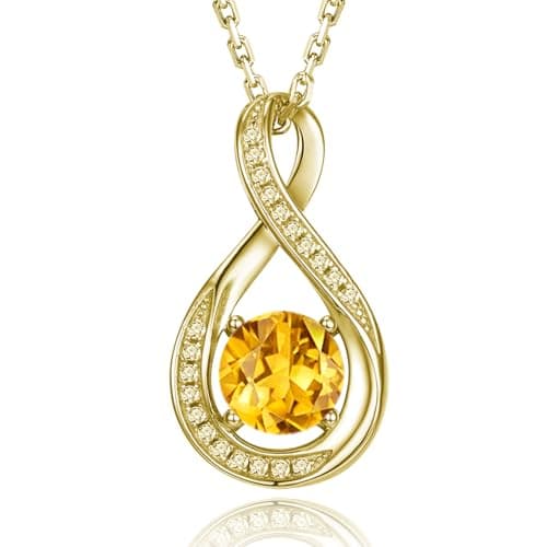 Image of GEMLANTO Infinity Citrine November Birthstone Necklace for Women 925 Sterling Silver Gold Plated Necklace Birthday Anniversary Jewellery Gifts for Women Girls Mum