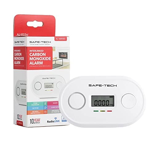 Image of SAFE-TECH Radio Interlinked Carbon Monoxide Detector, Wireless CO Alarm for Scotland Wales, BS EN 50291-1:2018 10 Years Sensor with Live LCD Digital Display and Sound Warning, Portable CO for Home